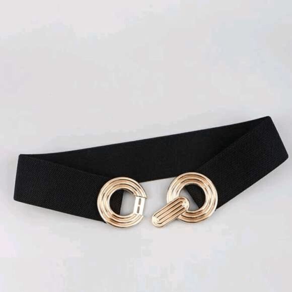 2/$21 Ladies Double Circle Black Stretch Belt (33.5 Inches) - Picture 3 of 10